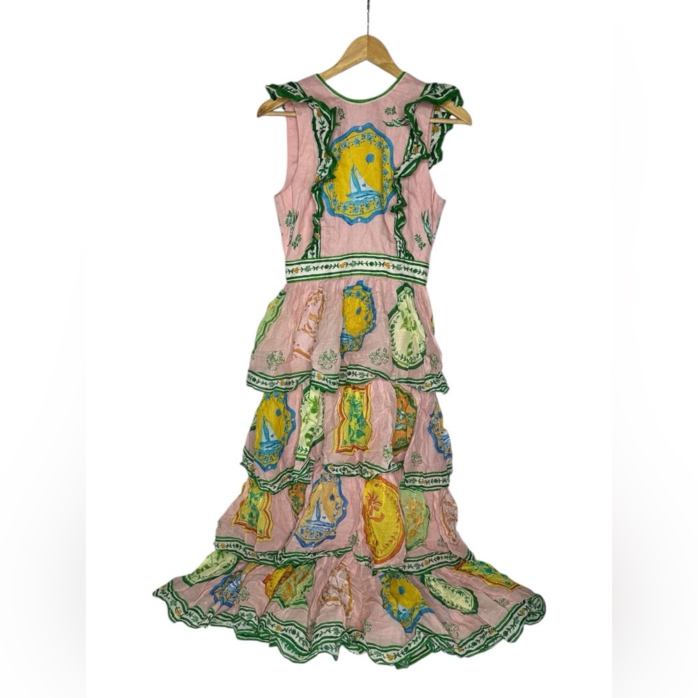 NWT Anthropologie x Alemais Porcelain Frilled Tiered European Flax Midi Dress 4 - Picture 5 of 12